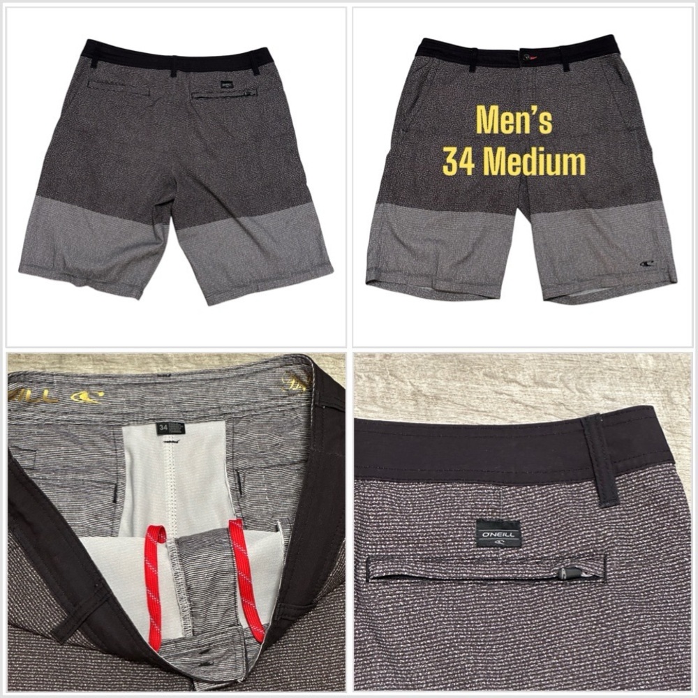 Men's O’Neill Boardshorts 34 Medium Swim Shorts Trunks Board Hybrid Stripe Gray